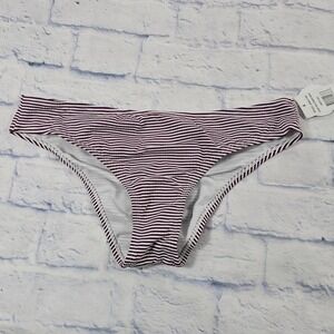 Hot Water Bikini Bottoms Womens Large Wild Cherry White Striped Ruched
